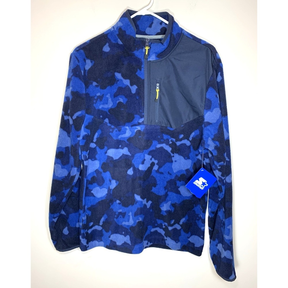 NEW Starter Fleece Half Zip Pullover Mens Small Blue Camo Vintage Camouflage